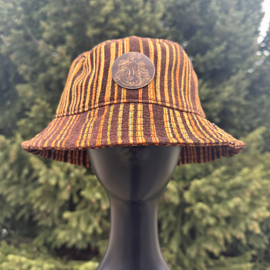 Gold & Brown Striped Bucket Hat