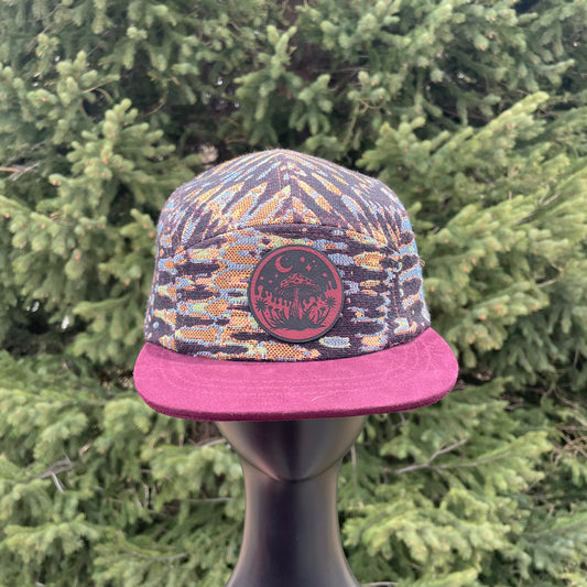 Burgundy Tie Dye - 5 Panel Hat - Short Brim